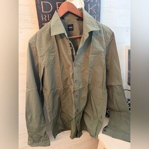 Hugo Boss Slim Fit Olive Lightweight Button-Down Shirt
